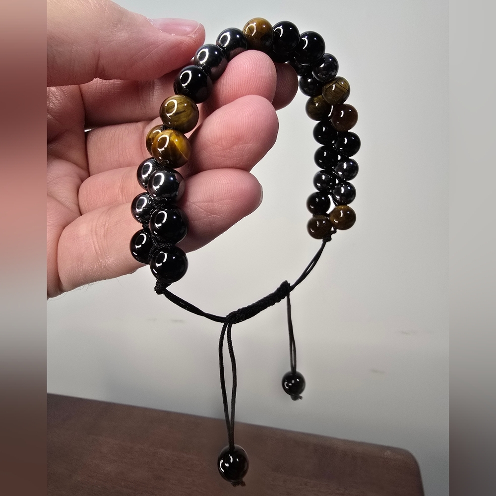 Tigers Eye, Obsidian, and Hematite Crystal Bracelet - Picture 12 of 14